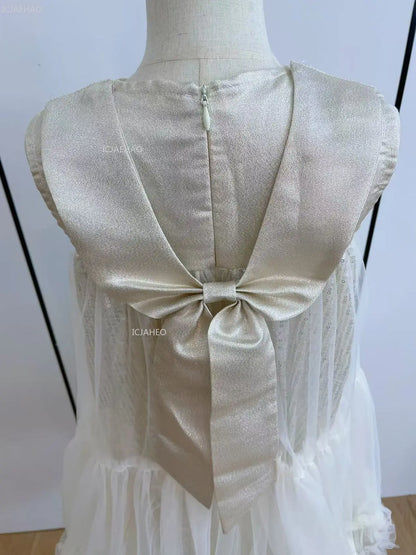 Nuevo vestido de fiesta para niñas, vestido de princesa de tul sin mangas con cuello Peter Pan para actuaciones de Piano, banquete, desfile Formal