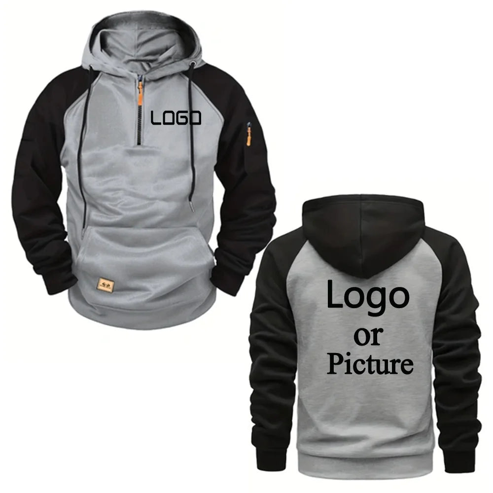Sudadera con capucha impresa personalizada, sudadera con capucha cálida y elegante informal con bloques de color, sudadera con capucha unisex personalizada estilo callejero.