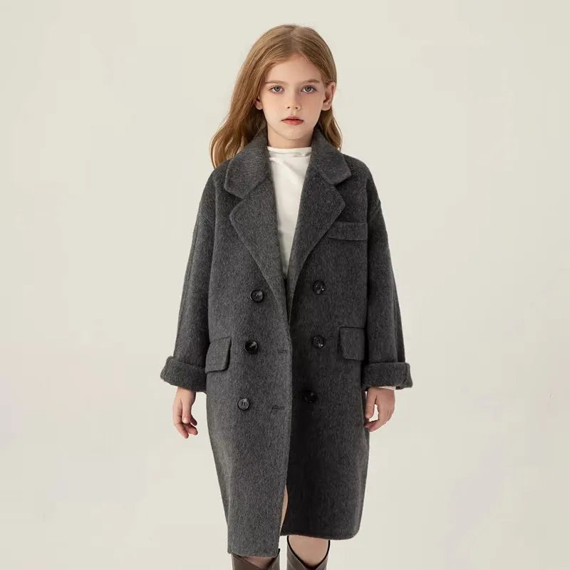 Ropa Infantil Coreana, Abrigo de Lana de Doble Cara para Niños y Niñas, Abrigo Largo de Lana Coreana, Abrigo de Algodón Imitación de Doble Cara