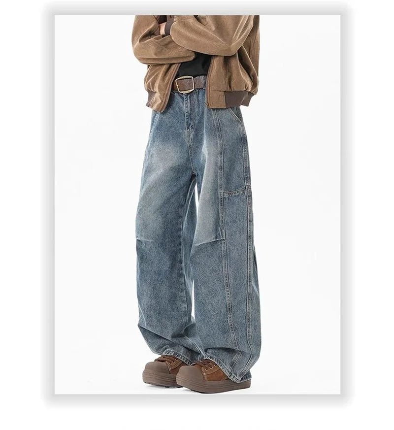 Otoño de los hombres de moda Hip Hop empalmado pantalones vaqueros holgados diseño plisado Casual pantalones vaqueros de pierna recta Y2K Vintage Streetwear jean