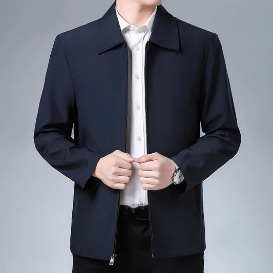 Chaqueta de cuello vuelto para hombre, abrigos con cremallera, ropa de abrigo informal de negocios sólida, chaquetas finas, vestido Formal, ropa de otoño