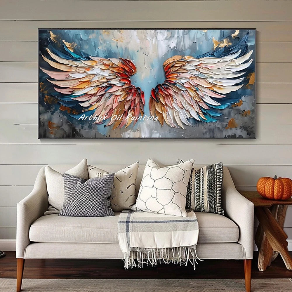 Arthyx, pintura al óleo abstracta pintada a mano con cuchillo y efecto 3D de alas sobre lienzo, pósteres con textura, cuadros grandes para pared, decoración moderna para el hogar + paquete Switch In Art completo