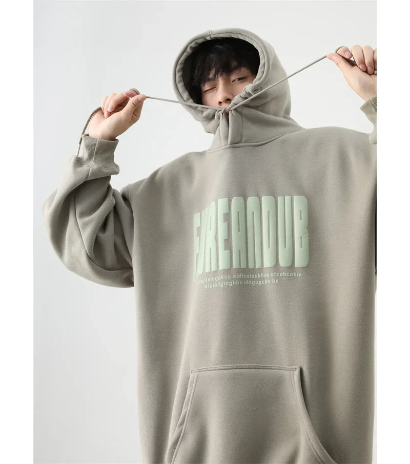 Sudaderas con capucha con estampado de espuma y letras de otoño para hombre, novedad de 2025, sudaderas con capucha Vintage de lana de algodón de gran tamaño, ropa de calle Y2K