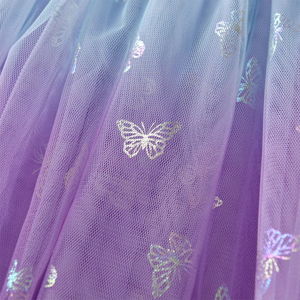 VIKITA niñas mariposa vestido elegante con lentejuelas niños otoño primavera púrpura gradiente malla tul princesa fiesta actuación vestido de graduación