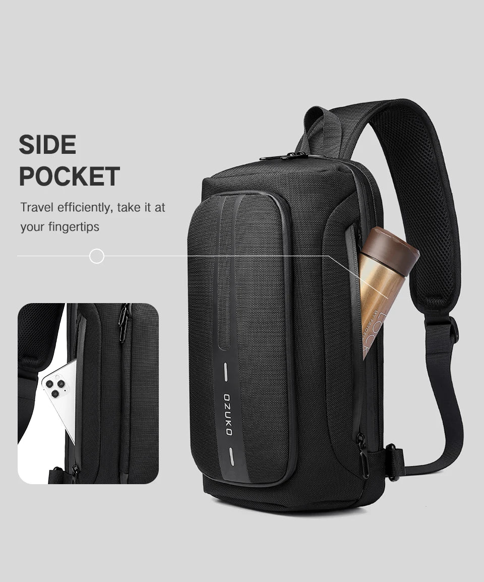 OZUKO-Bolso bandolera informal con carga USB para hombre, bandolera multifunción, bandolera antirrobo, bolso impermeable para hombre