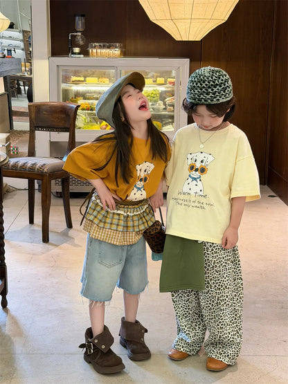 Novedad de verano, camiseta holgada con estampado de dibujos animados de estilo coreano para niños, camiseta de manga corta p...