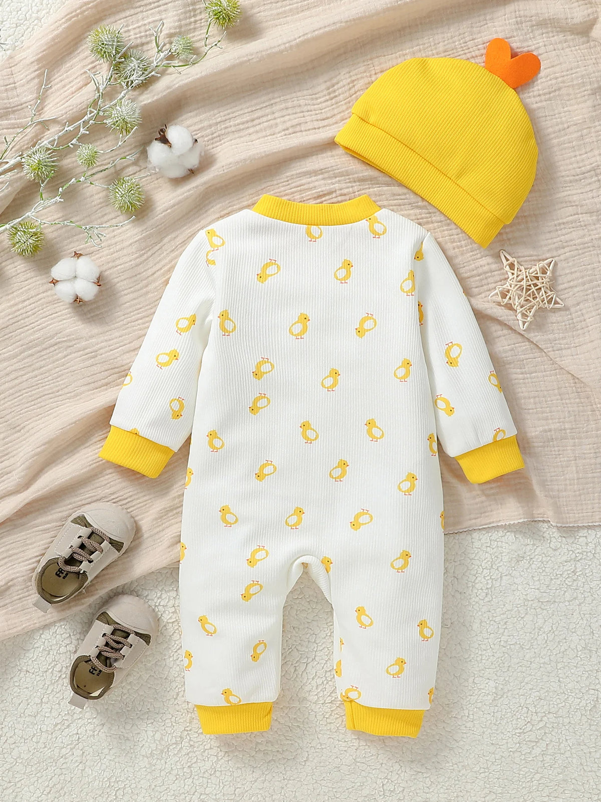 Bebé niños/niñas lindo mono de manga larga con cremallera sombrero de pato 2 piezas para Otoño/Invierno 1-2Y ropa Casual de uso diario