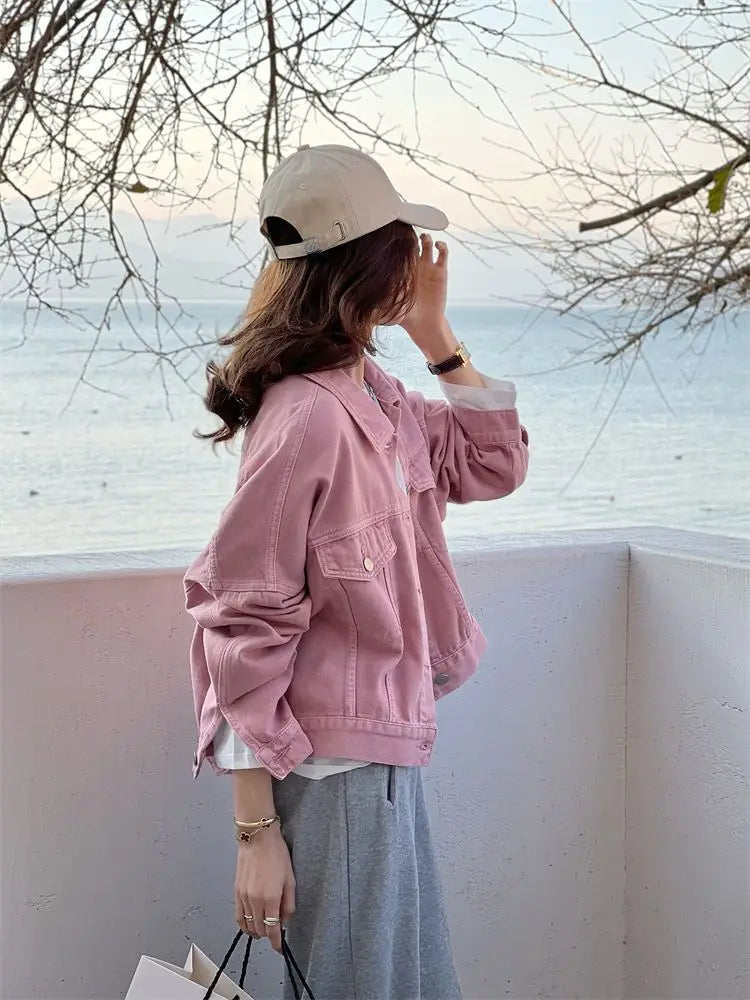 Chaqueta vaquera marrón para mujer, chaqueta informal versátil de estilo coreano de corte corto, chaqueta de primavera y otoño
