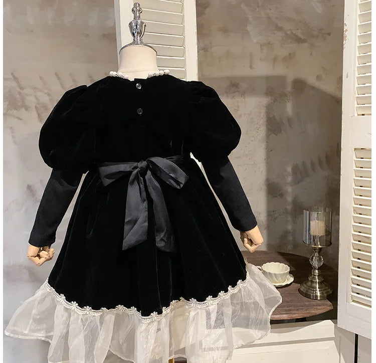 Ropa de otoño para niños, falda de princesa para niñas, vestido negro a la moda, falda de princesa de cumpleaños para bebés, 2024