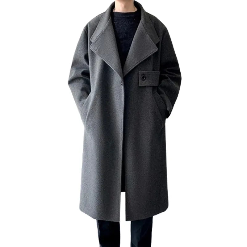 Autumn Winter Fashion Woolen Coats Men Long Trench Outwear Korean Style Youthful Vitality Casual Woolen Coat Loose Windbreaker