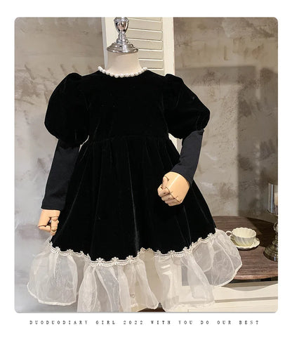 Ropa de otoño para niños, falda de princesa para niñas, vestido negro a la moda, falda de princesa de cumpleaños para bebés, 2024