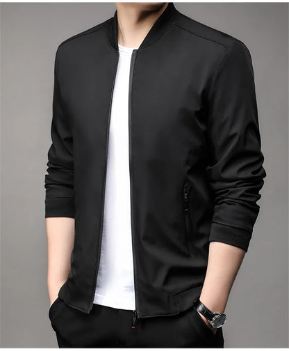 Chaquetas de alta calidad para hombre, chaqueta informal inteligente con cuello de béisbol, abrigo ajustado, prendas de vestir exteriores de Color sólido, primavera y otoño