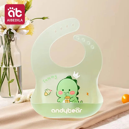Babero de Silicona AIBEDILA, Impermeable, Ajustable, de Grado Alimenticio, con Diseño de Dibujos Animados, Paño de Regurgitación para Bebés, Niños y Niñas