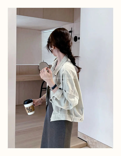 Chaqueta vaquera marrón para mujer, chaqueta informal versátil de estilo coreano de corte corto, chaqueta de primavera y otoño