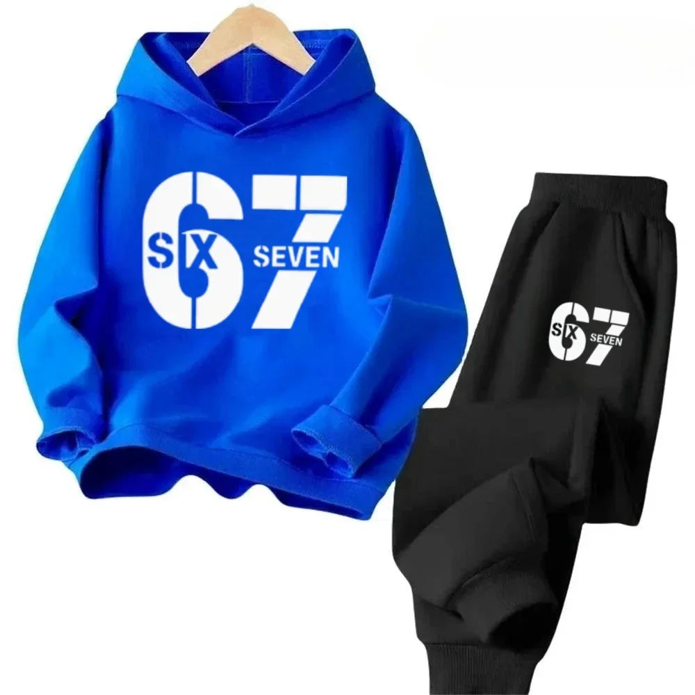 67 conjunto de sudaderas con capucha elegantes para niños de 4 a 13 años, ropa de calle coreana, chándal de bloque, sudadera cómoda a la moda para niños, conjuntos de 2 uds, traje de pantalón
