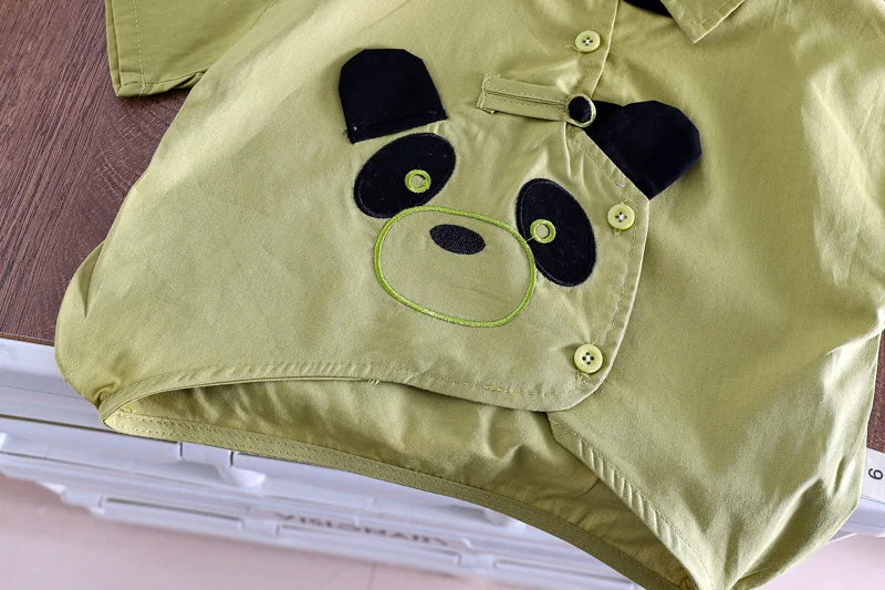Ropa de algodón para niños, camisa de Panda de dibujos animados, pantalones cortos, 2 unids/set, chándales de moda para niños pequeños, prendas de vestir