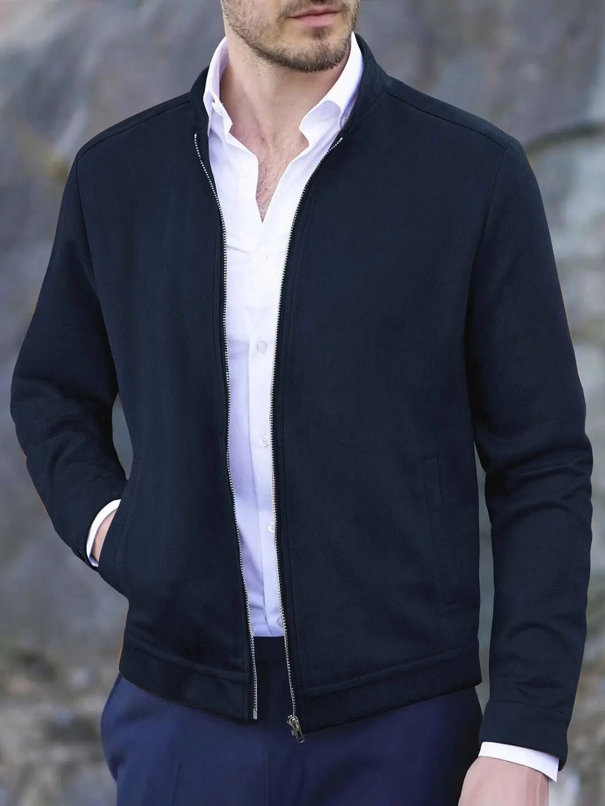 Autumn Winter Slim Fit Stand Collar Jackets Men Business Casual Zipper Solid Outwear Male Fashion Office Jacket Coat Cardigan