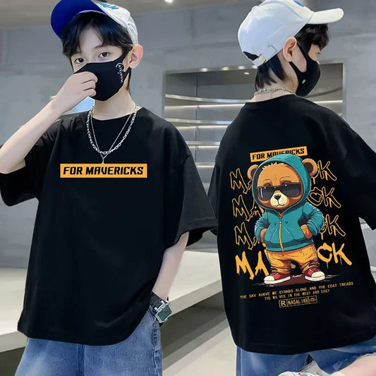 Camiseta de Manga Corta con Cuello Redondo Informal para Niños de Nickelodeon, Primavera/Verano, de Algodón Transpirable, Talla Grande para Niños Pequeños