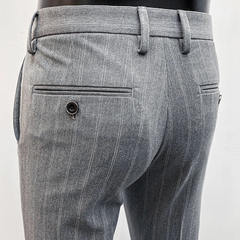 Pantalones de traje a rayas para hombre, pantalón de vestir Social para oficina de negocios, informal, ajustado, para boda, 2022