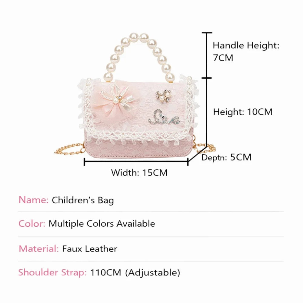 Bolso Bandolera Infantil de Encaje con Perlas, Ligero, Estilo Princesa, con Correa Ajustable