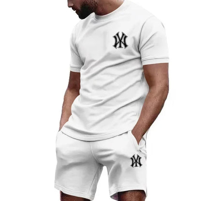 Nueva ropa deportiva de dos piezas para hombre, conjunto de camiseta y pantalones de manga corta, ropa deportiva para correr y fitness, superventas, 2025, verano