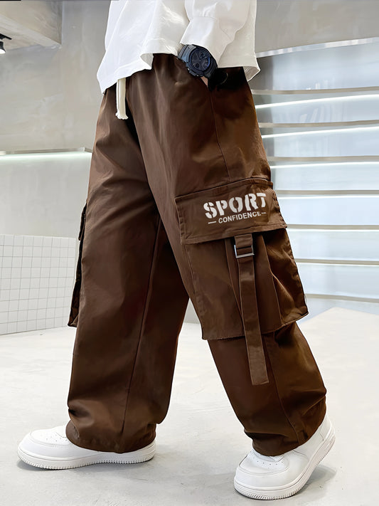 Overoles para Niños, Pantalones Holgados para Niños, Pantalones Medianos y Grandes para Niños, Cinturón, Bolsillo, Cintura Elástica, Pantalones Deportivos, Ropa Casual