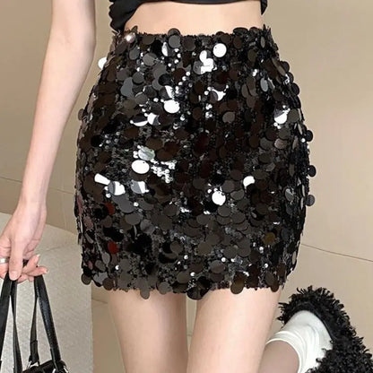 Wrap Hip Club estilo coreano Jupe Femme Y2k Sexy Faldas Mujer Moda 2026 Faldas de lentejuelas negras Mini primavera Otoño Verano