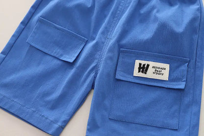 Nueva ropa informal para niños, traje de verano para niños y niñas, camisa con letras estampadas, pantalones cortos, 2 unids/set, ropa para niños pequeños de 0 a 5 años