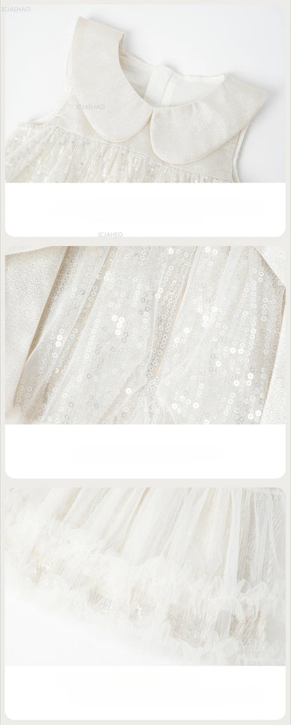 Nuevo vestido de fiesta para niñas, vestido de princesa de tul sin mangas con cuello Peter Pan para actuaciones de Piano, banquete, desfile Formal