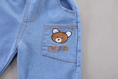 Ropa de dibujos animados para bebé, Camiseta con estampado de oso, pantalones cortos, 2 uds./Set