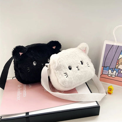 Bolso de hombro de felpa suave para niños, bolsos cruzados peludos, monedero, lindo, Gato de dibujos animados, moda de invierno