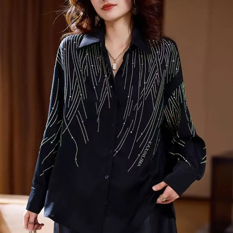 Blusas De gran tamaño con protección solar De lino y algodón con perforación en caliente y diamantes De lujo, camisas para Mujer, camisas De calle, Tops, Camisas De Mujer