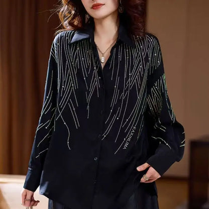 Blusas De gran tamaño con protección solar De lino y algodón con perforación en caliente y diamantes De lujo, camisas para Mujer, camisas De calle, Tops, Camisas De Mujer