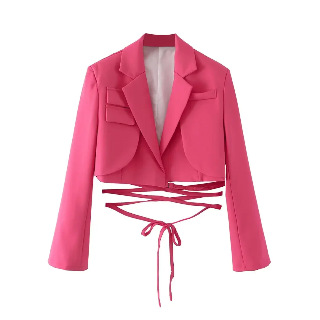 Early Autumn Women's Cross-Belted Slim Fit Short Suit Jacket Fashionable Business Casual Style Long Sleeve Commute Friendly