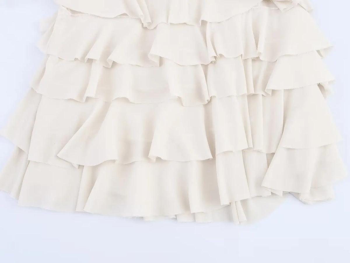 Falda Midi Decorada a Capas de Moda, Novedad de Primavera, Falda Casual de Poliéster de Cintura Alta para Mujer, Corte Holgado