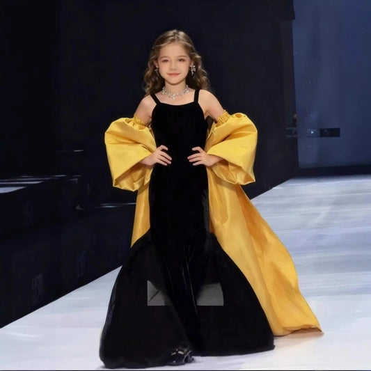 Vestido de Noche Negro 2026 para Niñas, Modelo Sirena, para Cumpleaños, Pasarela, Concurso, Anfitriona, Traje Formal para Fiestas Infantiles, Vestido de Celebración
