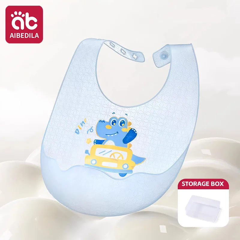 Babero de Silicona AIBEDILA, Impermeable, Ajustable, de Grado Alimenticio, con Diseño de Dibujos Animados, Paño de Regurgitación para Bebés, Niños y Niñas