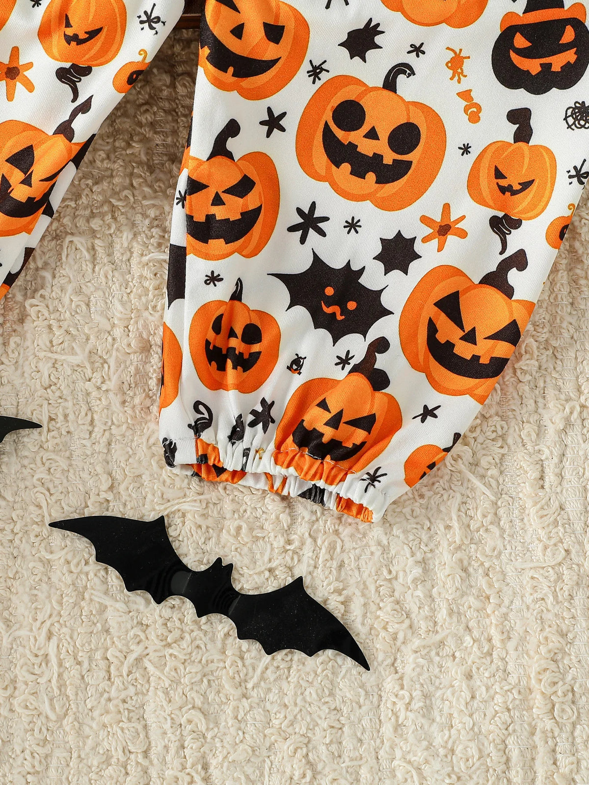 Pelele con letras estampadas de manga larga para otoño/otoño y trajes de Halloween, pantalón de calabaza para conjuntos de 0 a 1 año + diadema, 2 uds.