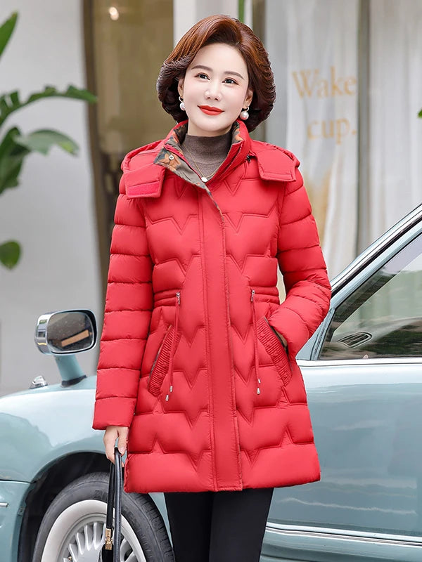 Chaqueta Larga de Algodón Grueso para Mujer, Acolchada, Ajustada, con Cintura Ajustable, Manga Larga, Cierre de Cremallera