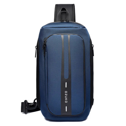 OZUKO-Bolso bandolera informal con carga USB para hombre, bandolera multifunción, bandolera antirrobo, bolso impermeable para hombre