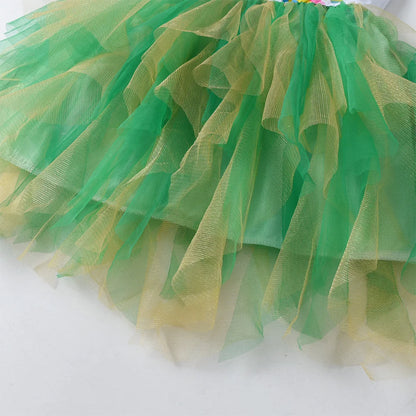 Vestido de manga acampanada para niña, vestidos de tutú irregulares de malla de tul verde para niño, vestido de Parry para Festival de vacaciones de princesa unicornio brillante