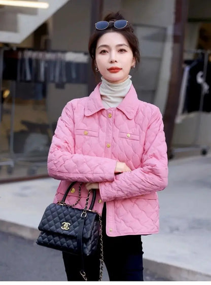 Chaqueta Corta Ligera de Algodón para Mujer, Talla Pequeña, Acolchada, para Invierno, con Cierre de Cremallera, Estilo Moderno