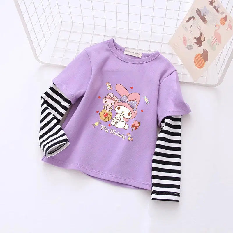 Kuromi My Melody Cinnamoroll camiseta para niños dos piezas Patchwork Y2K sudadera de manga larga Casual niñas niño Tops