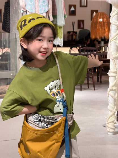 Novedad de verano, camiseta holgada con estampado de dibujos animados de estilo coreano para niños, camiseta de manga corta p...