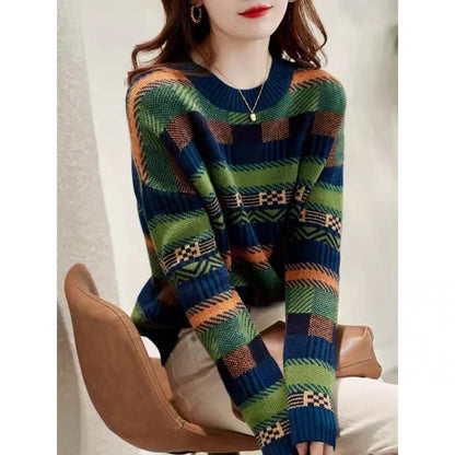 Suéter de Lana Tejido para Otoño/Invierno, Cuello Redondo, Capa Base, Prenda Exterior para Mujer, Manga Larga, Corte Regular,...
