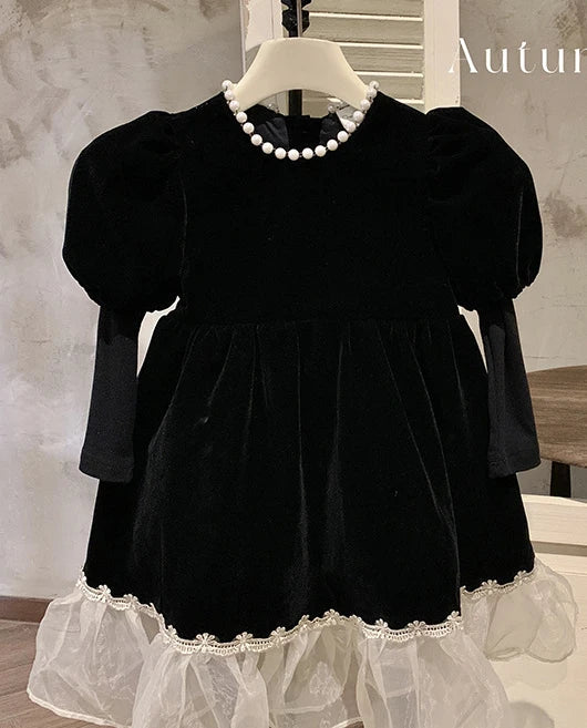 Ropa de otoño para niños, falda de princesa para niñas, vestido negro a la moda, falda de princesa de cumpleaños para bebés, 2024