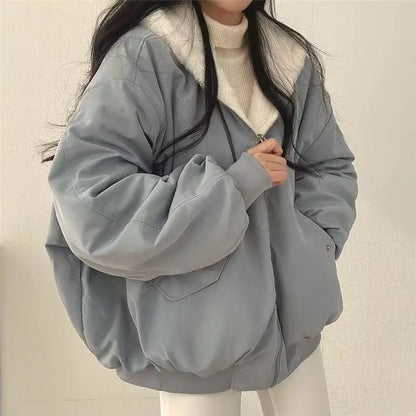 Lamb Fur Jacket Women's Autumn Winter Thickened Double-Sided Wear Cotton Coat Winter New Style Cotton Padded Hat Thick Cotton...