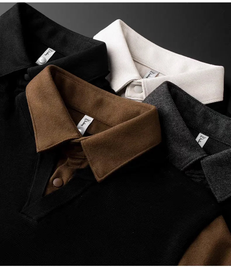 Suéter de punto de alta calidad para hombre, camisa de lana gruesa con cuello empalmado, suéteres con cuello en V, suéter de punto de dos piezas para Otoño e Invierno
