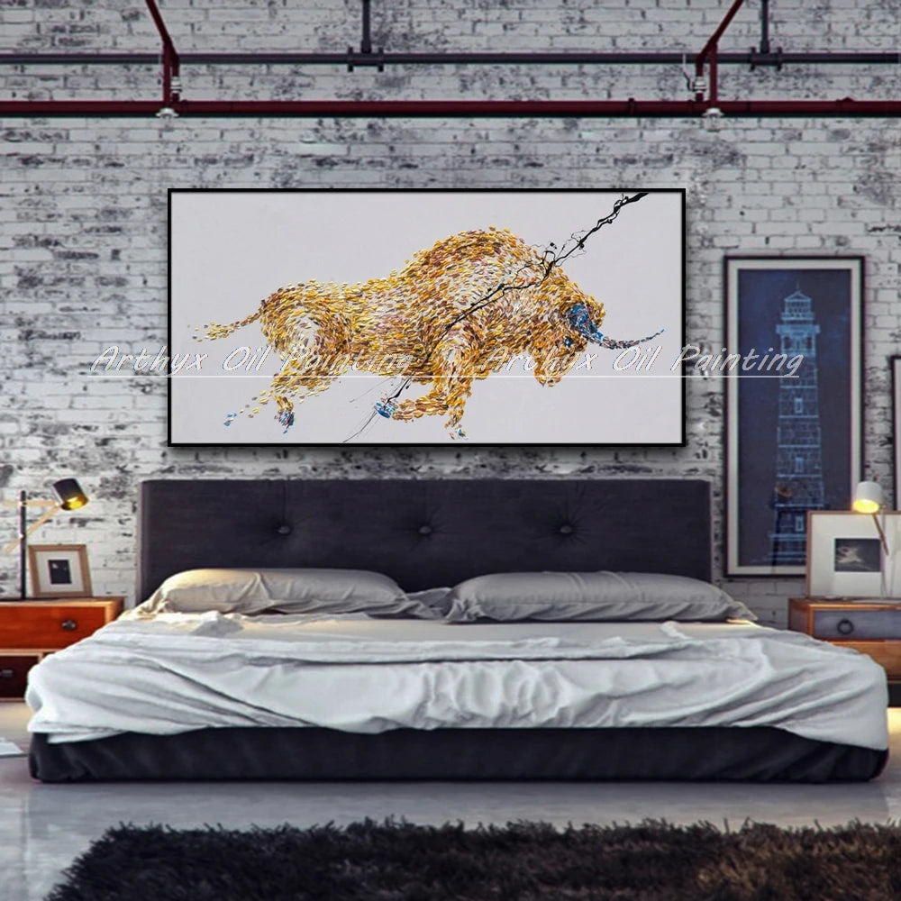 Arthyx, pintura al óleo de toro abstracta con textura acrílica sobre lienzo, imágenes artísticas modernas hechas a mano para decoración del hogar y sala de estar + paquete Switch in Art completo