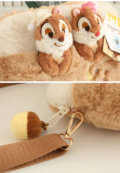 Bolso cruzado de felpa de Disney, Chip & Dale de dibujos animados, bolso informal de gran capacidad para estudiantes, regalos de vacaciones para niñas, desplazamientos